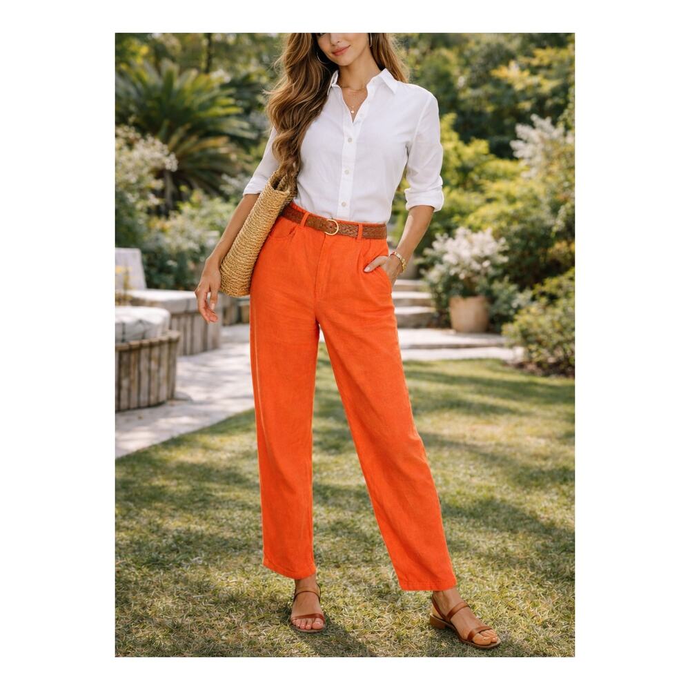 Ralph Lauren Linen Pants Women Size 12 Orange USA Vintage Union Classic Preppy